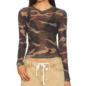 Lioness The Boulevard Mesh Top in Camo, Size XS